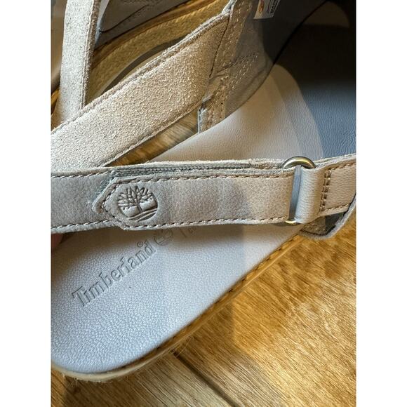 Timberland Emerson Peep Toe Wedge Espadrille Gray Sandals Slingback Leather Sz 9 - Picture 7 of 10
